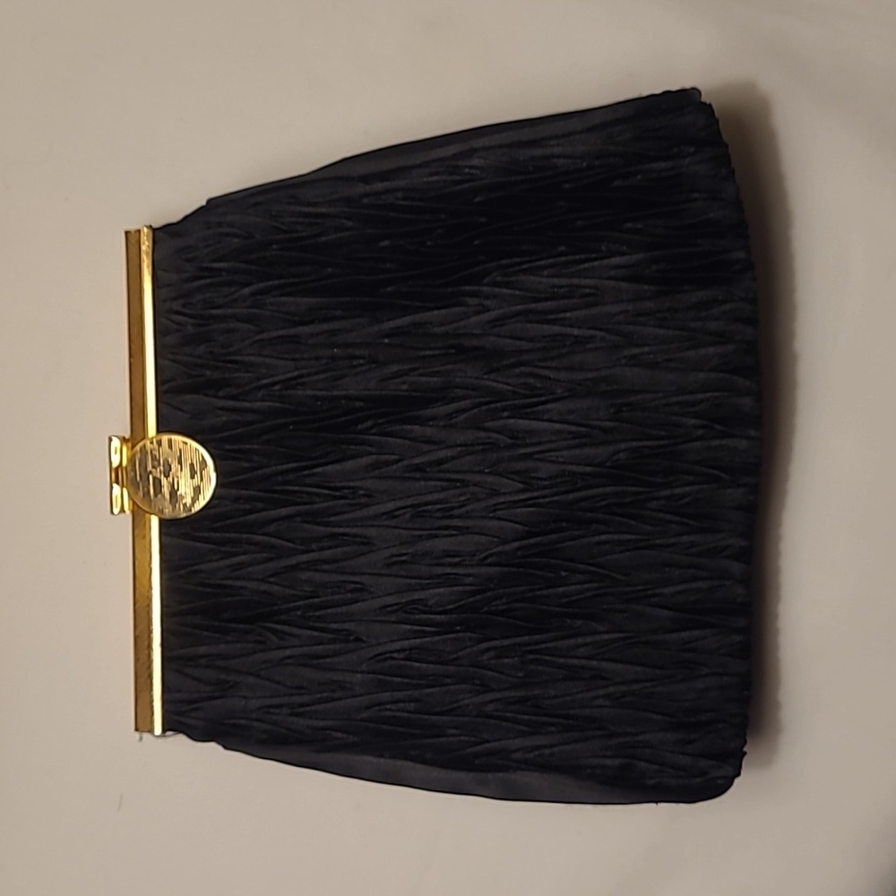 LaRegale Handmade Black Evening Bag with Hideaway Gold Chain
